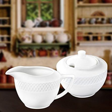 Wilmax Julia Collection Classic White Porcelain 11 oz. Sugar Bowl and 9 oz. Creamer Set for Coffee and Tea